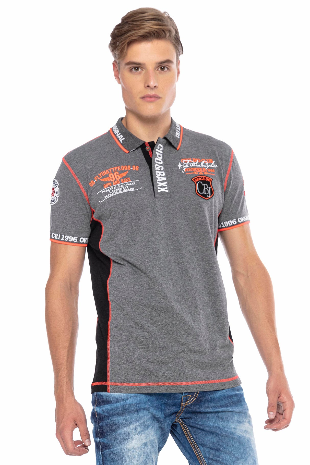 CT605 Uomo Poloshirt con cuciture a contrasto alla moda