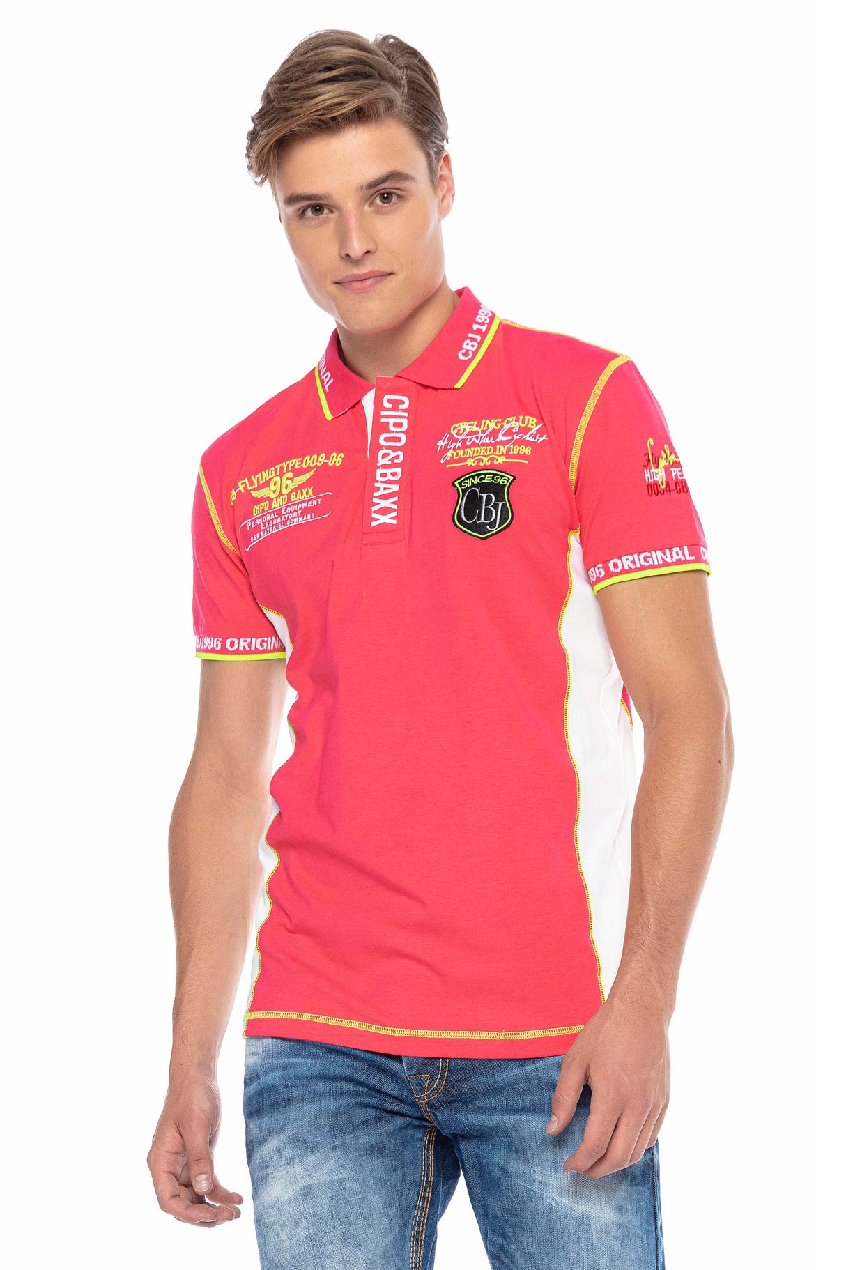 CT605 Uomo Poloshirt con cuciture a contrasto alla moda