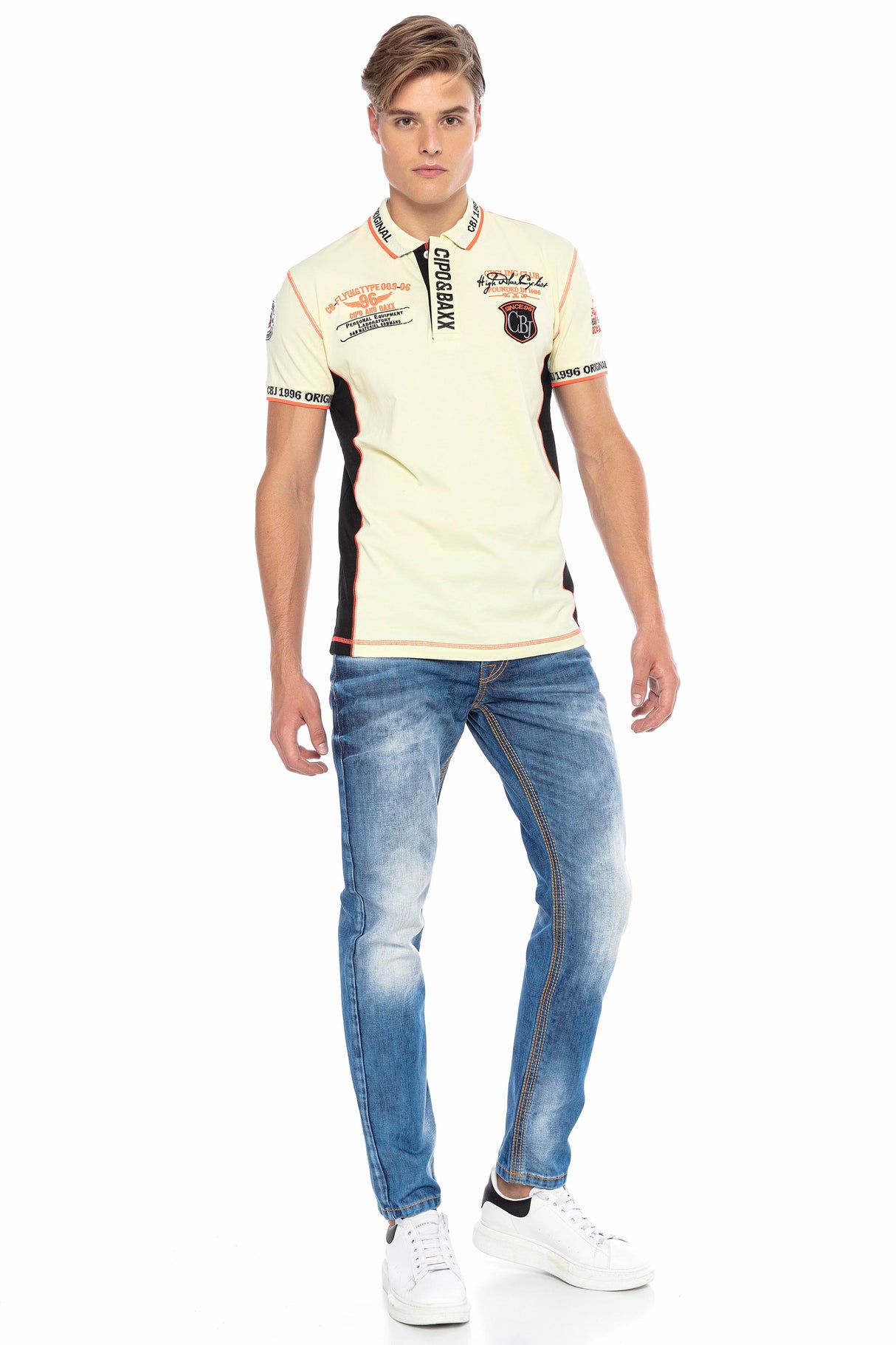 CT605 Uomo Poloshirt con cuciture a contrasto alla moda