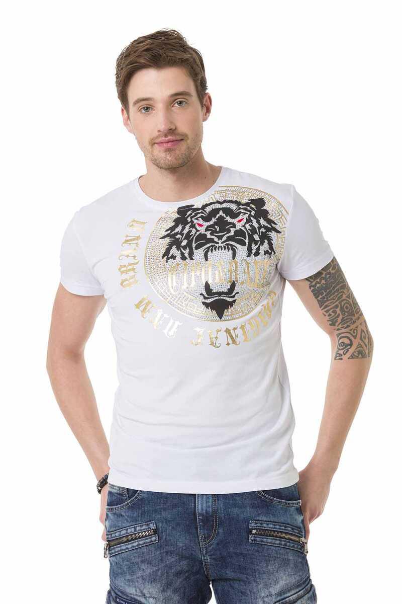 CT676 T-shirt Maschile con Grande Stampa Anteriore