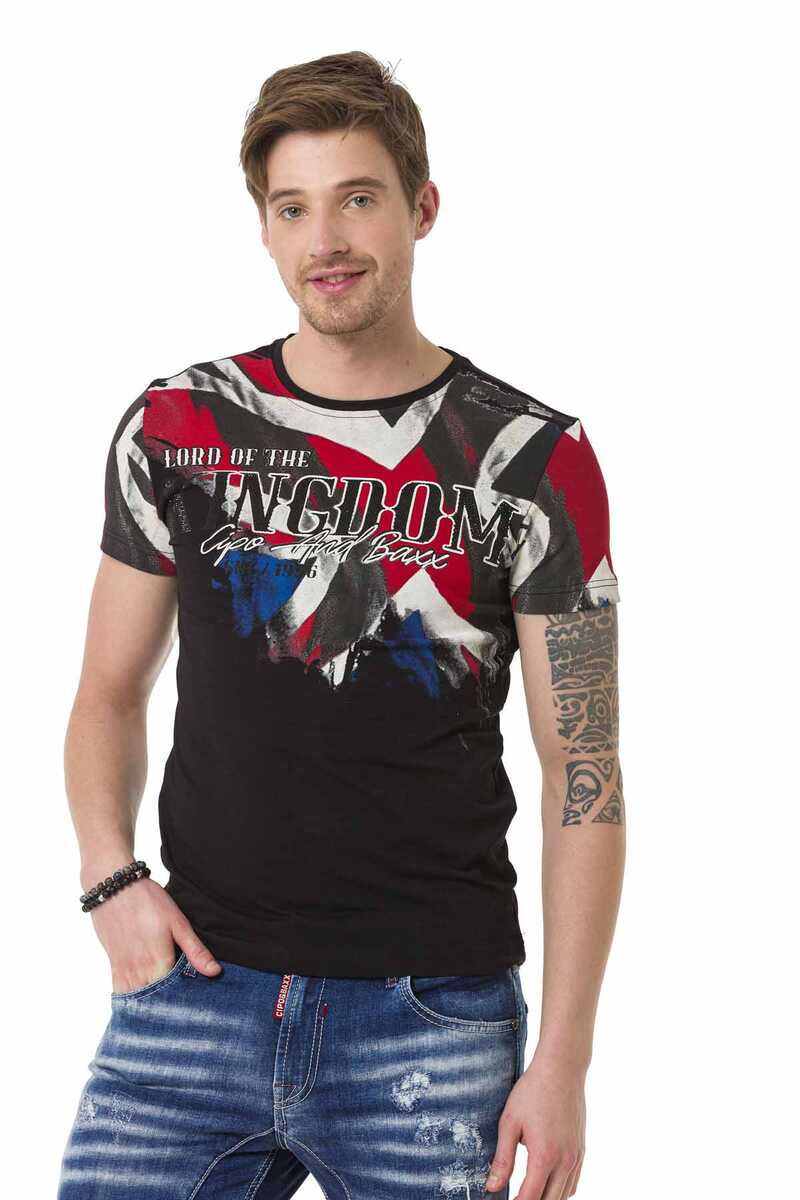 CT683 T-shirt Maschile con Grande Stampa Anteriore