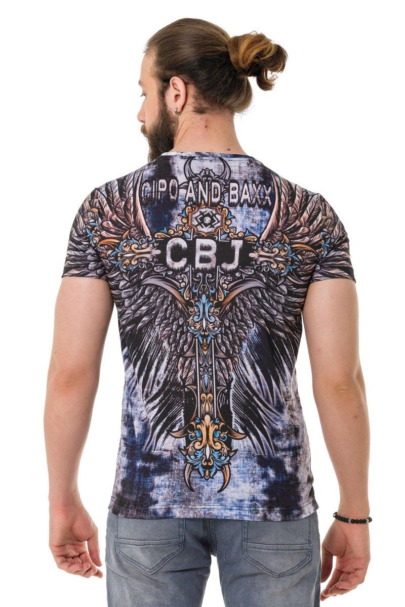 CT719 Herren T-Shirt mit laserbedrucktes Kreuzflügelmuster