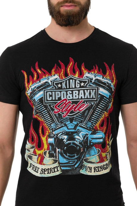 CT730 Herren T-Shirt mit stylischem Flamme Druckt Markenprint