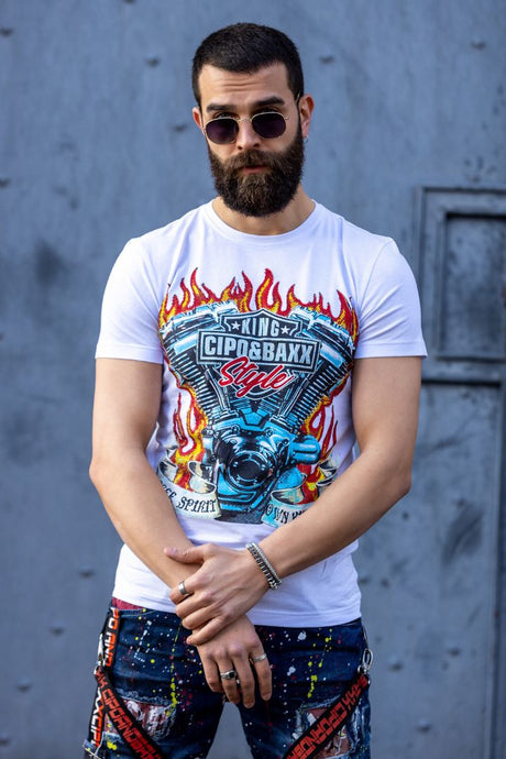 CT730 Herren T-Shirt mit stylischem Flamme Druckt Markenprint