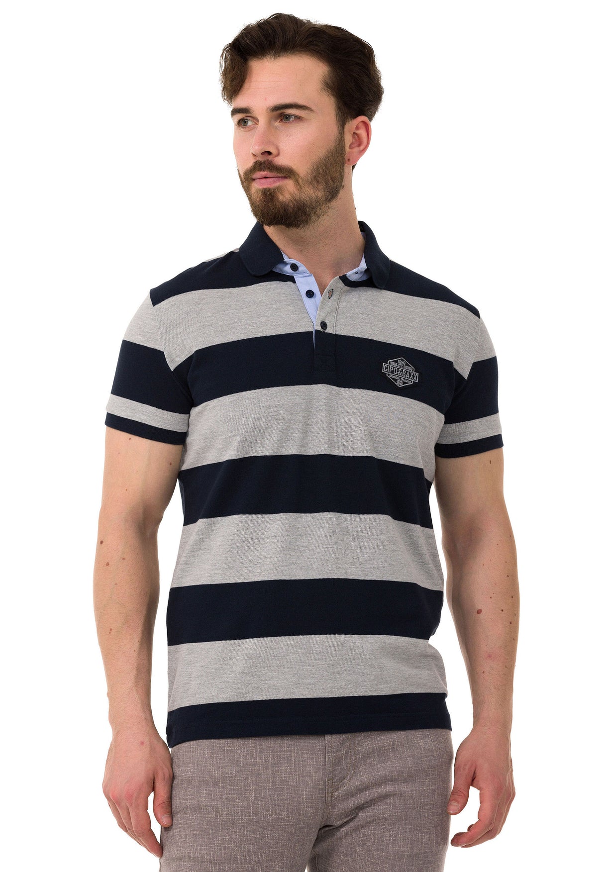 CT741 t-shirt polo w pasy