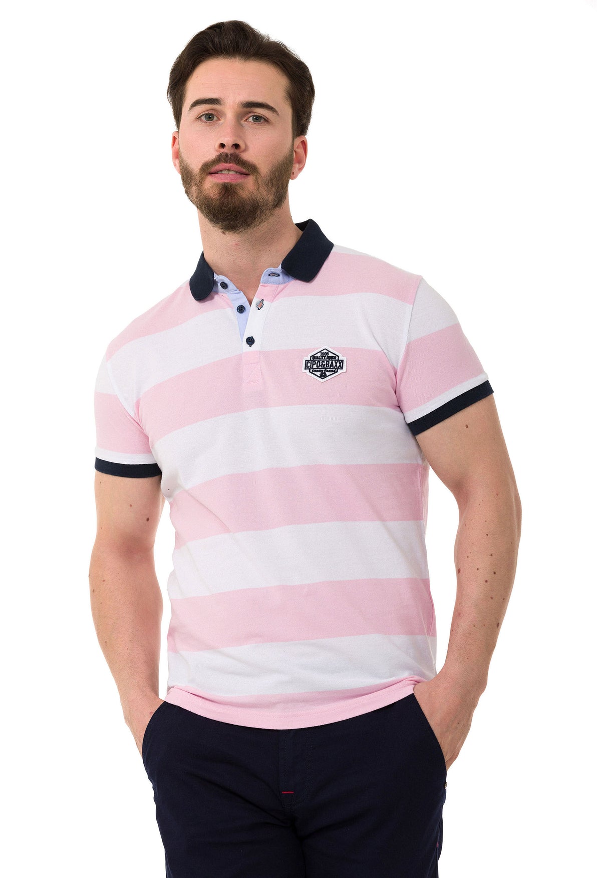 CT741 t-shirt polo w pasy
