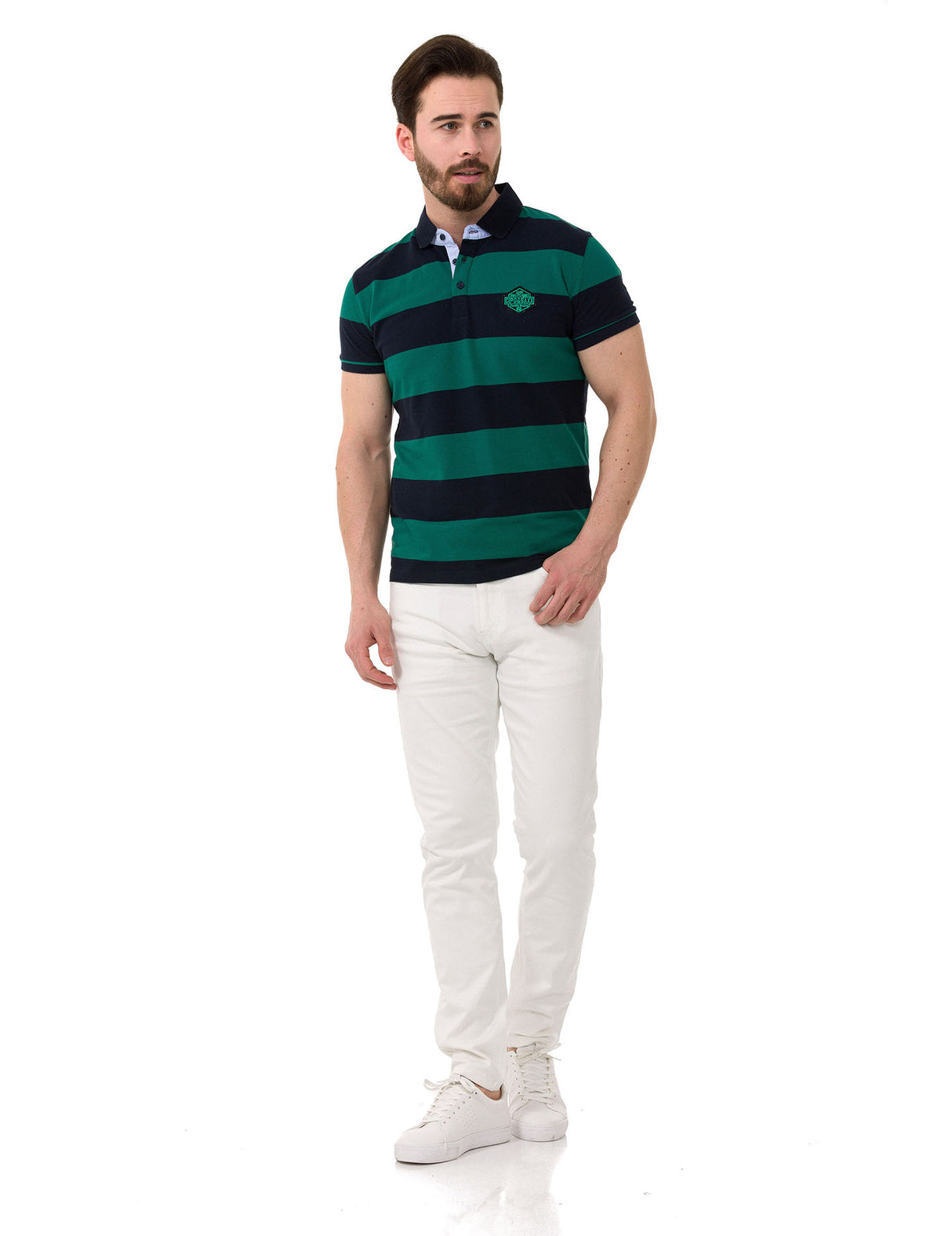 CT741 t-shirt polo w pasy