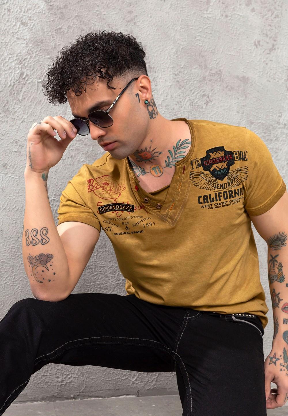 CT783 California Men's V-neck printed T-shirt