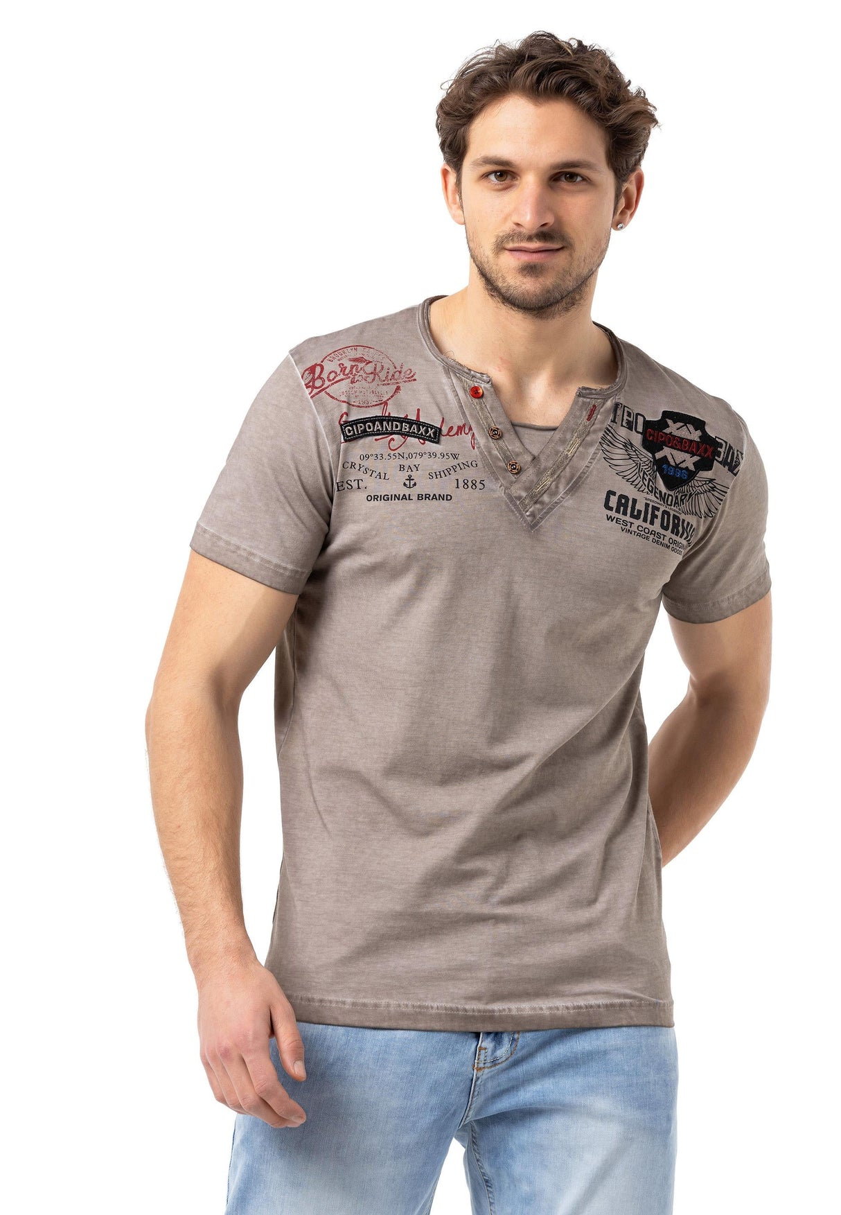 CT783 California Men's V-neck printed T-shirt