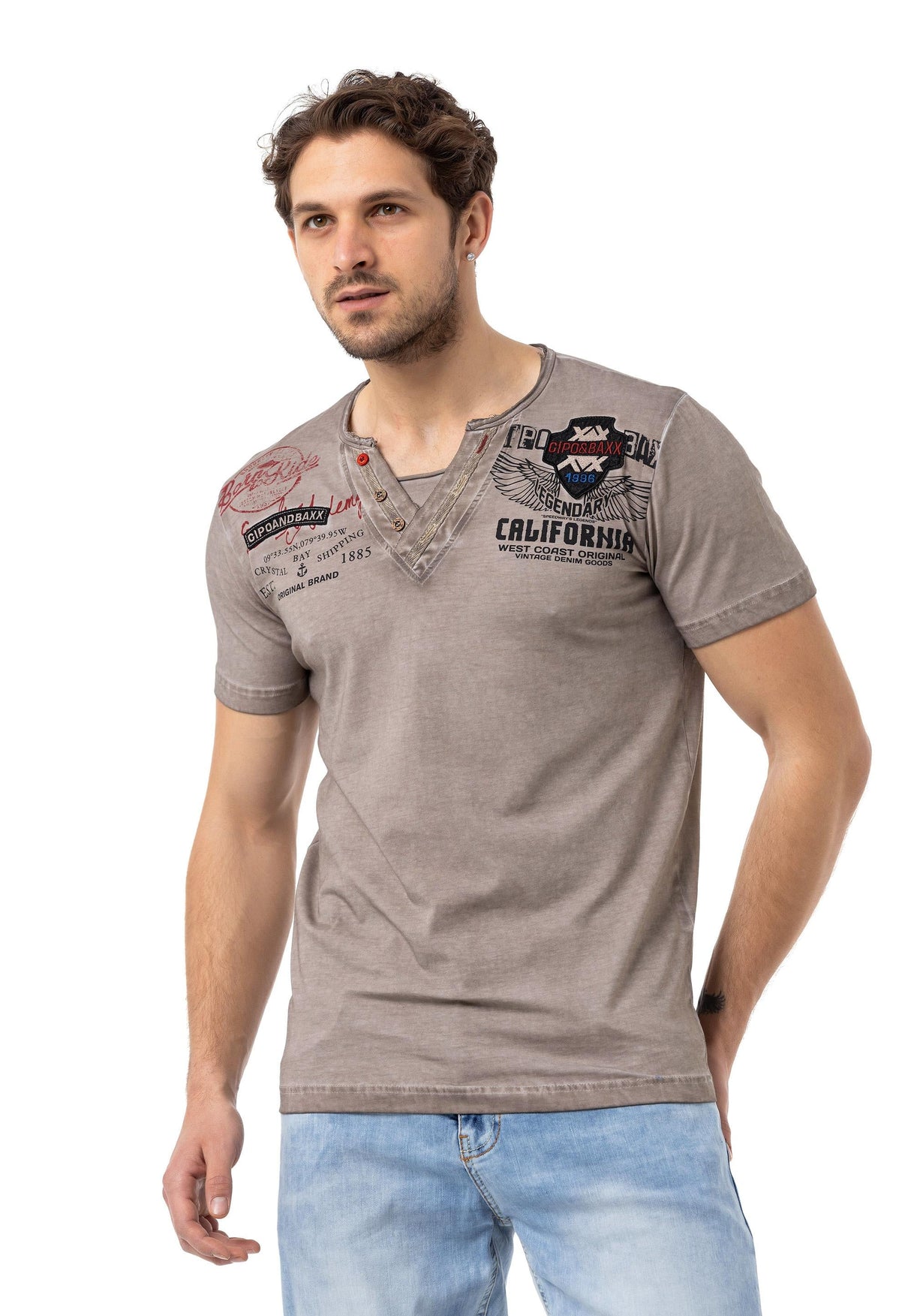 CT783 California Men's V-neck printed T-shirt