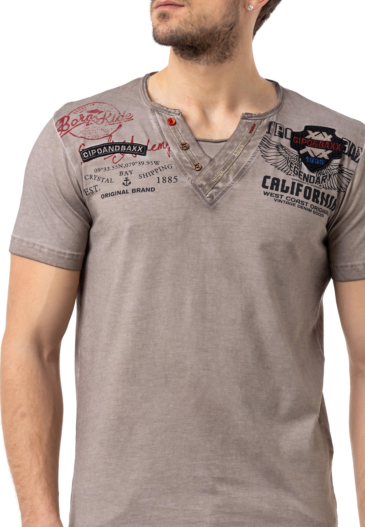 CT783 California Men's V-neck printed T-shirt