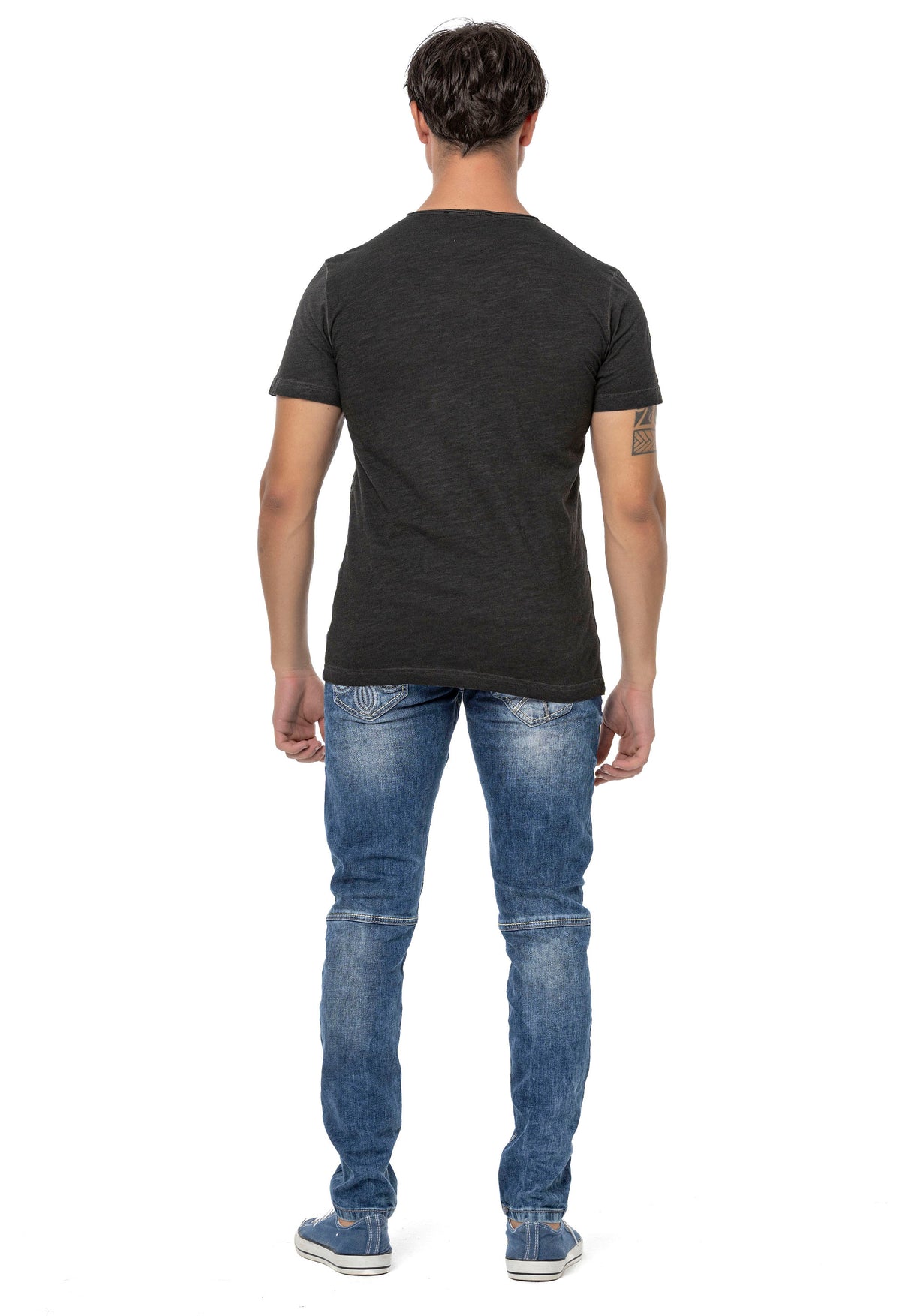 CT789 Heren Biker T-shirt met Ronde Hals