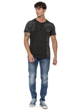 CT789 Heren Biker T-shirt met Ronde Hals