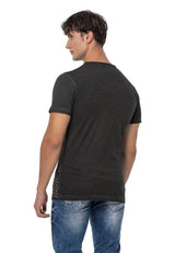 CT789 Heren Biker T-shirt met Ronde Hals