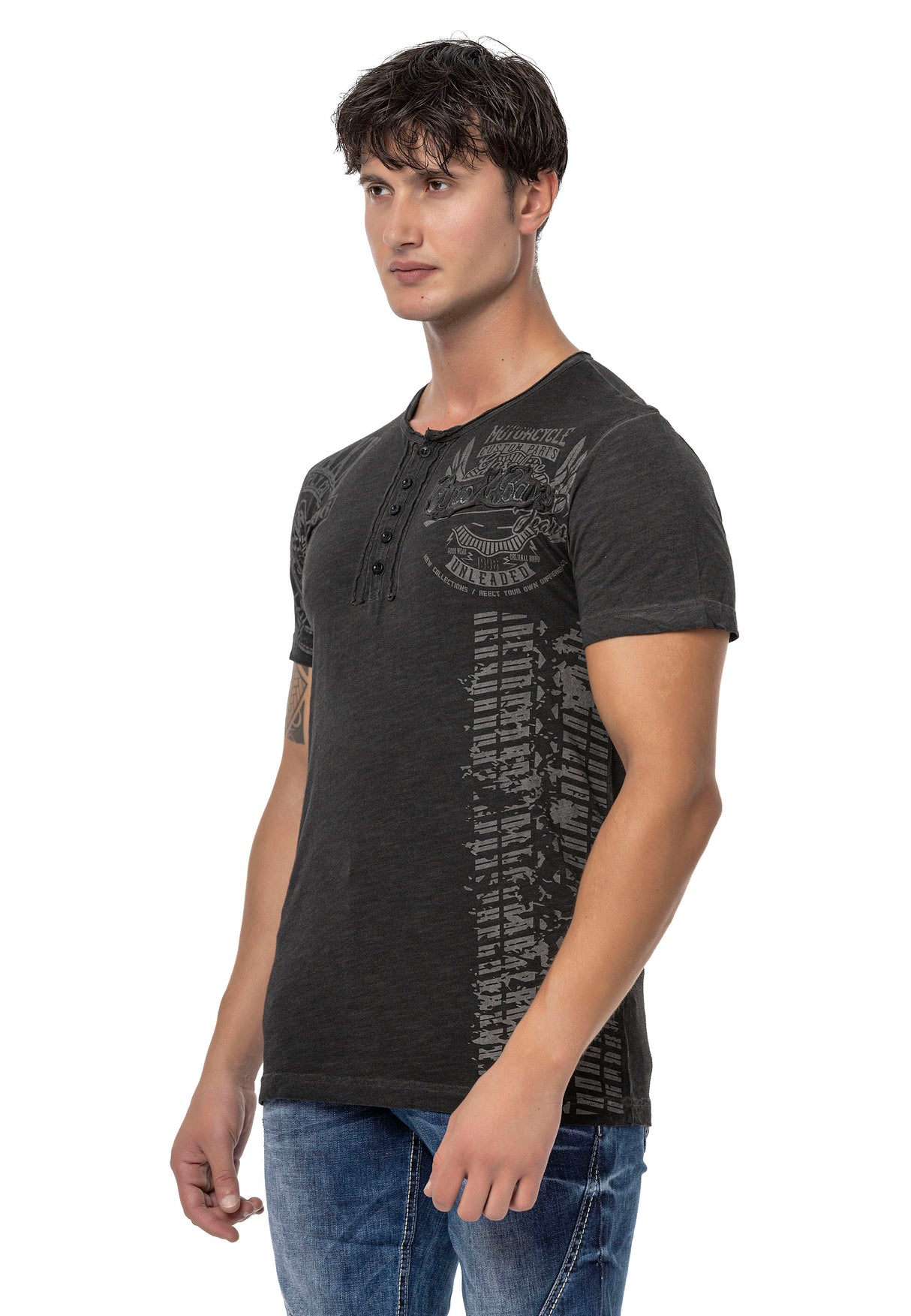 CT789 Heren Biker T-shirt met Ronde Hals