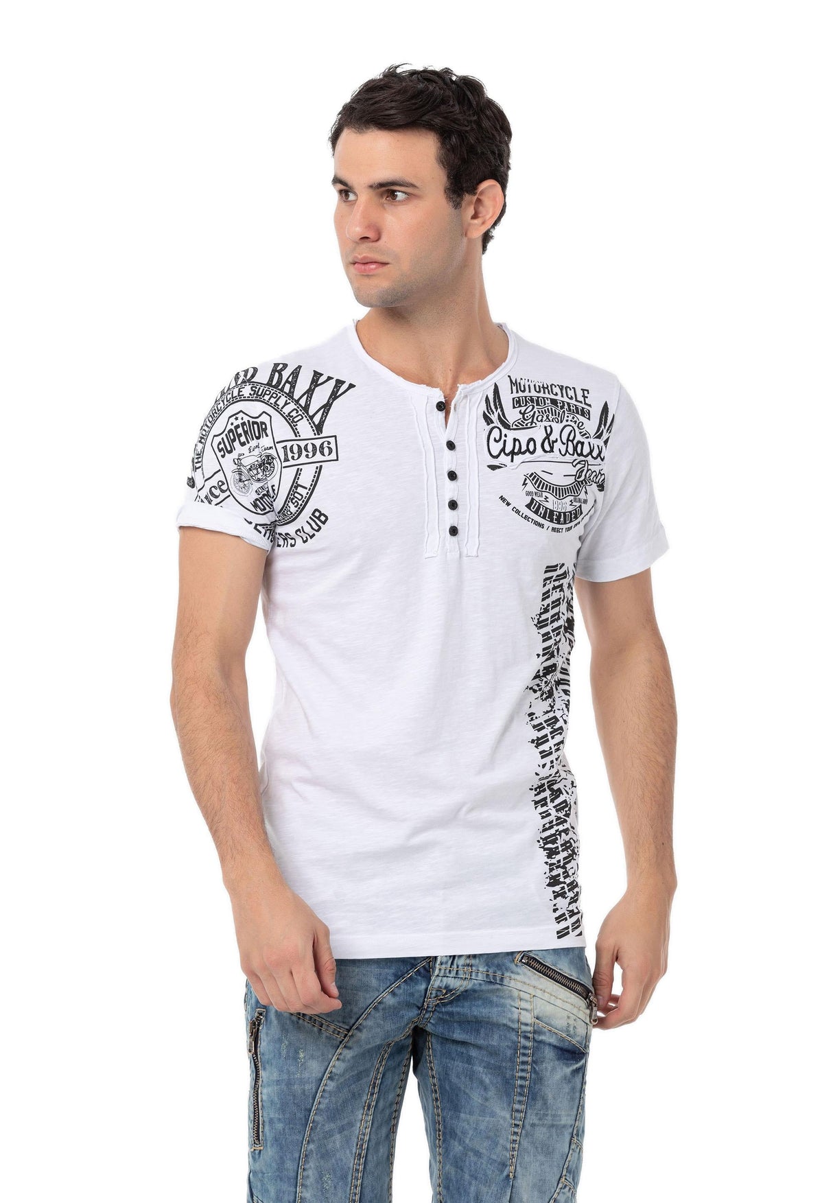 CT789 Heren Biker T-shirt met Ronde Hals