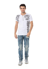 CT789 Heren Biker T-shirt met Ronde Hals