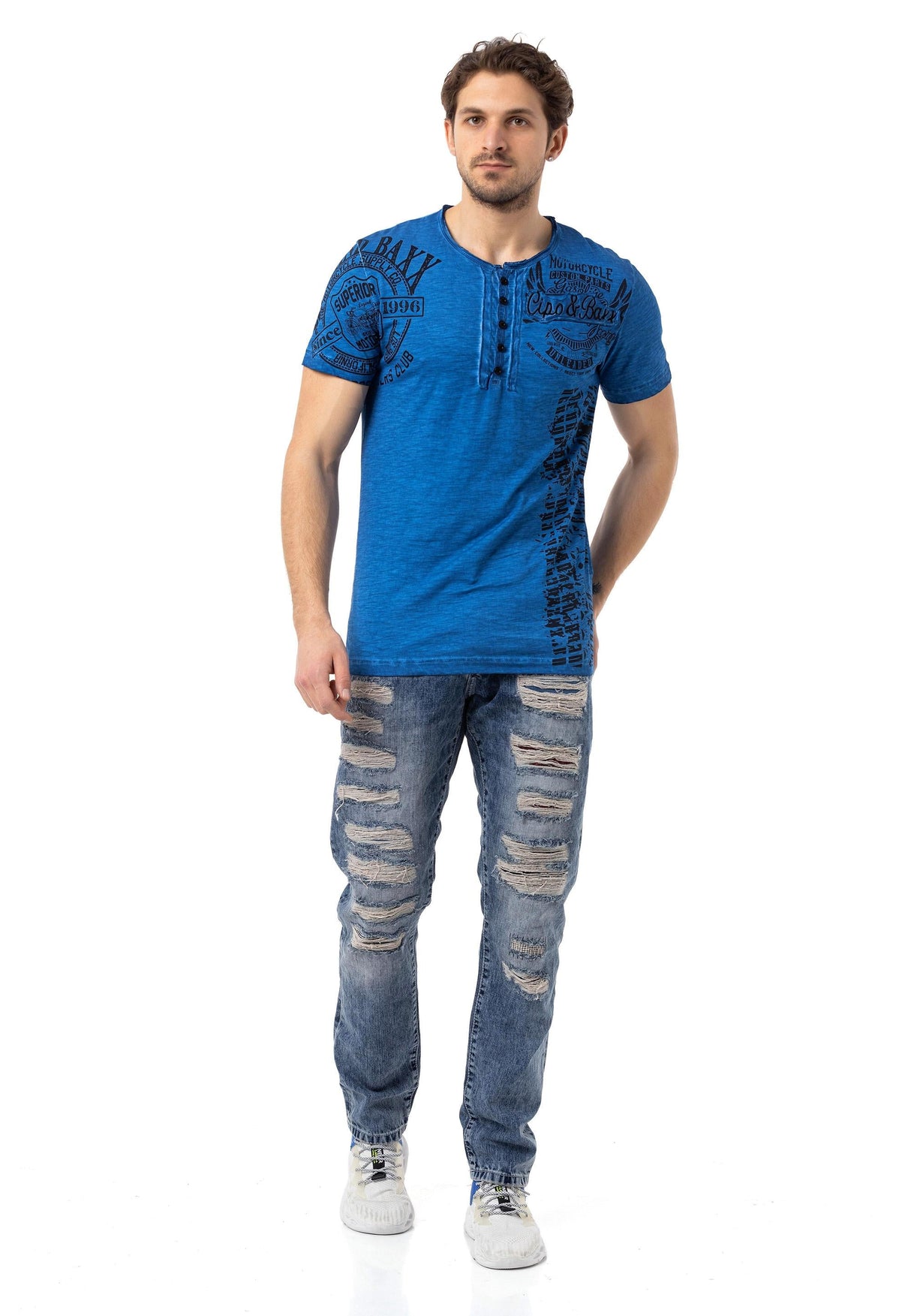 CT789 Heren Biker T-shirt met Ronde Hals