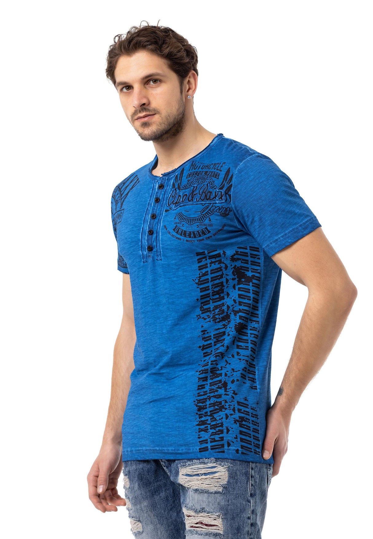 CT789 Heren Biker T-shirt met Ronde Hals