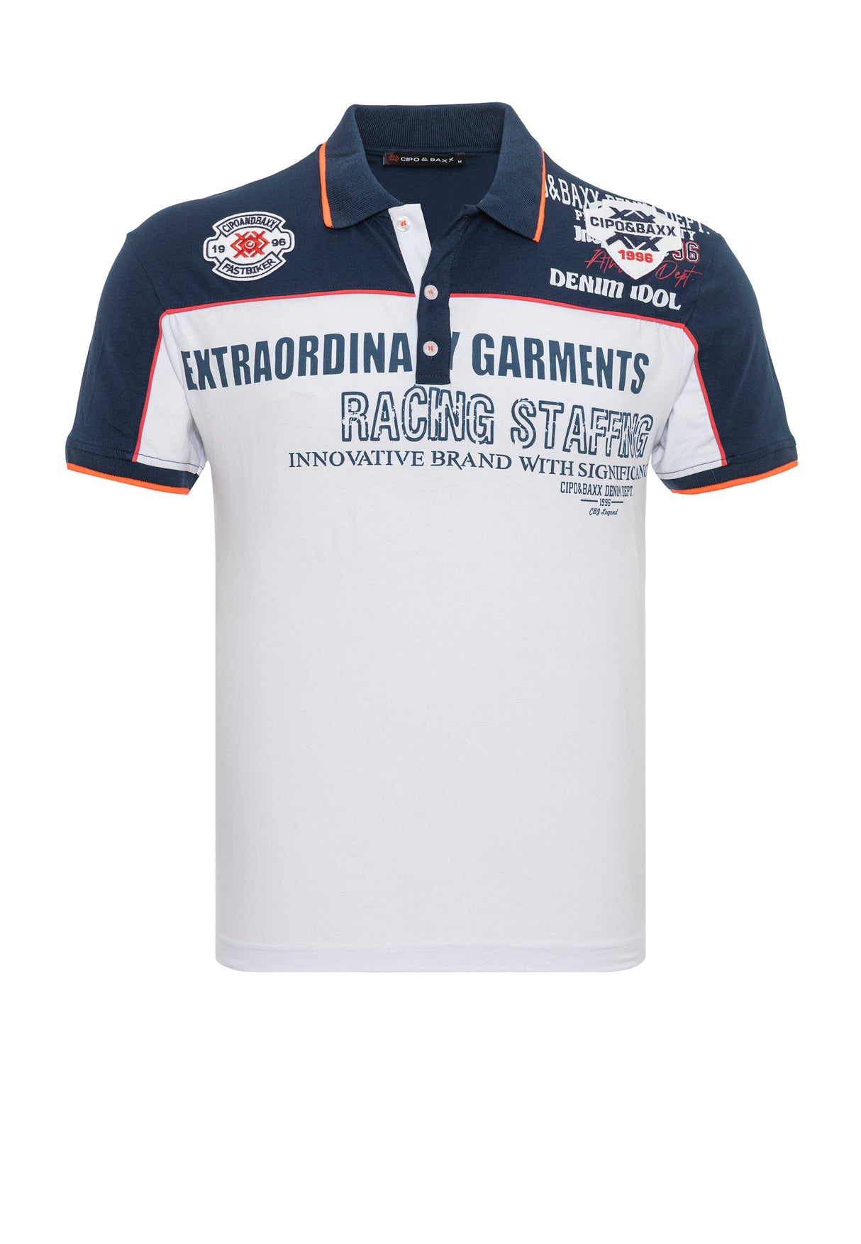 CT803-t-shirt męski polo z  nadrukiem i aplikacją