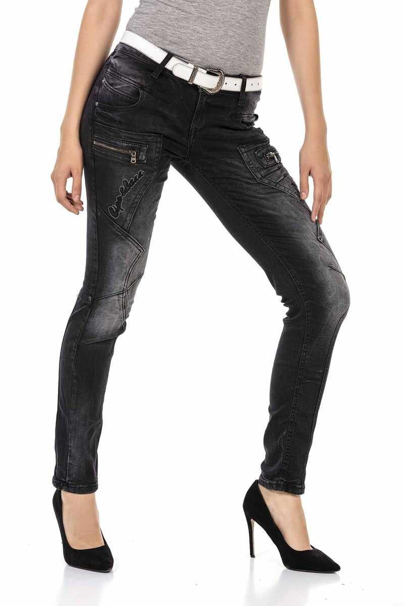 WD437 women slim-fit jeans with trendy decorative stitching