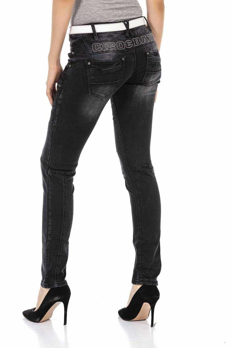 WD437 women slim-fit jeans with trendy decorative stitching