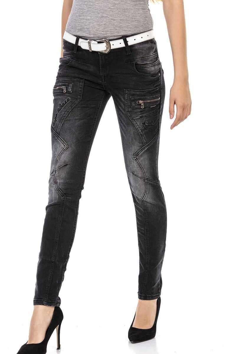 WD437 Jeans Slim-Fit avec coutures décoratives à la mode