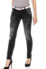 WD437 women slim-fit jeans with trendy decorative stitching