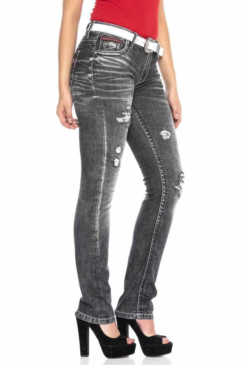 WD432 Women's Tube Jeans con elementos de moda destruidos