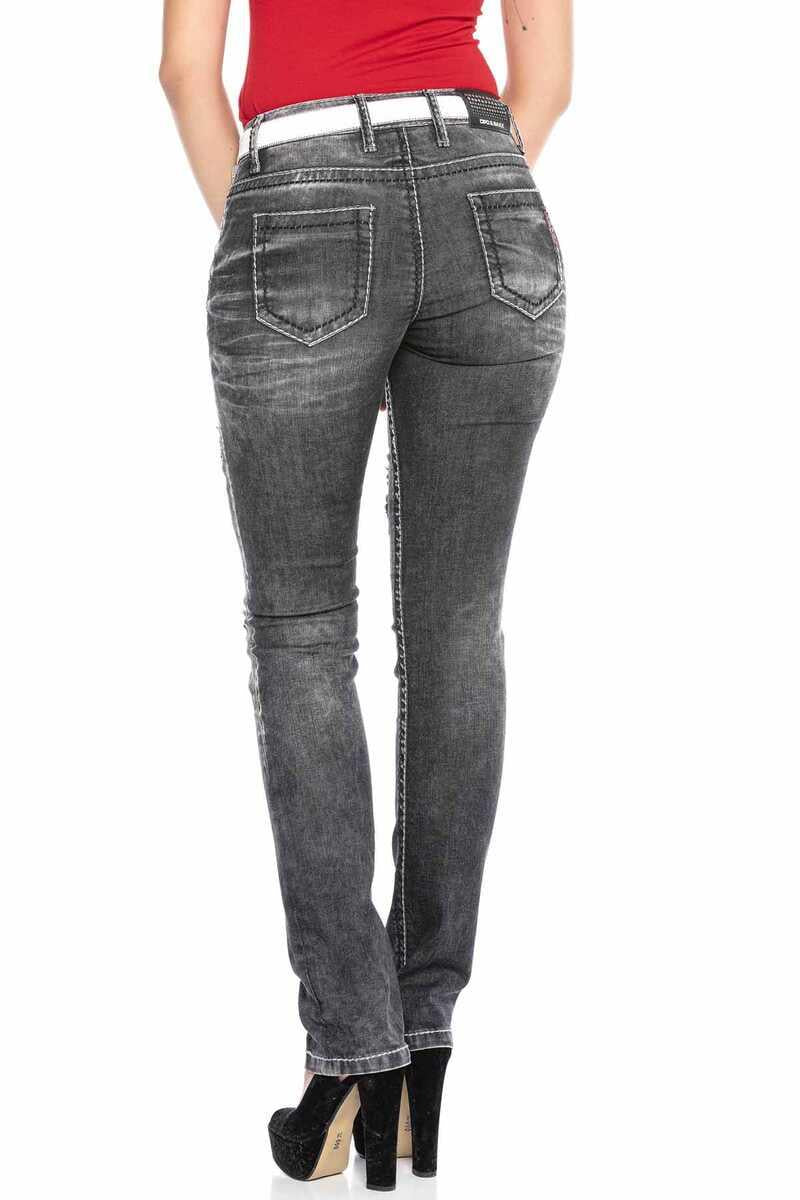 WD432 Women's Tube Jeans con elementos de moda destruidos