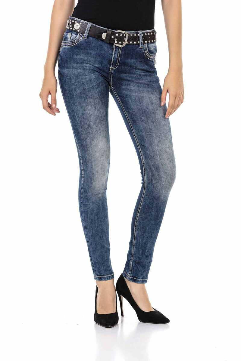 WD427 Women Comfortable Jeans with stone trimmings and brand embroidery