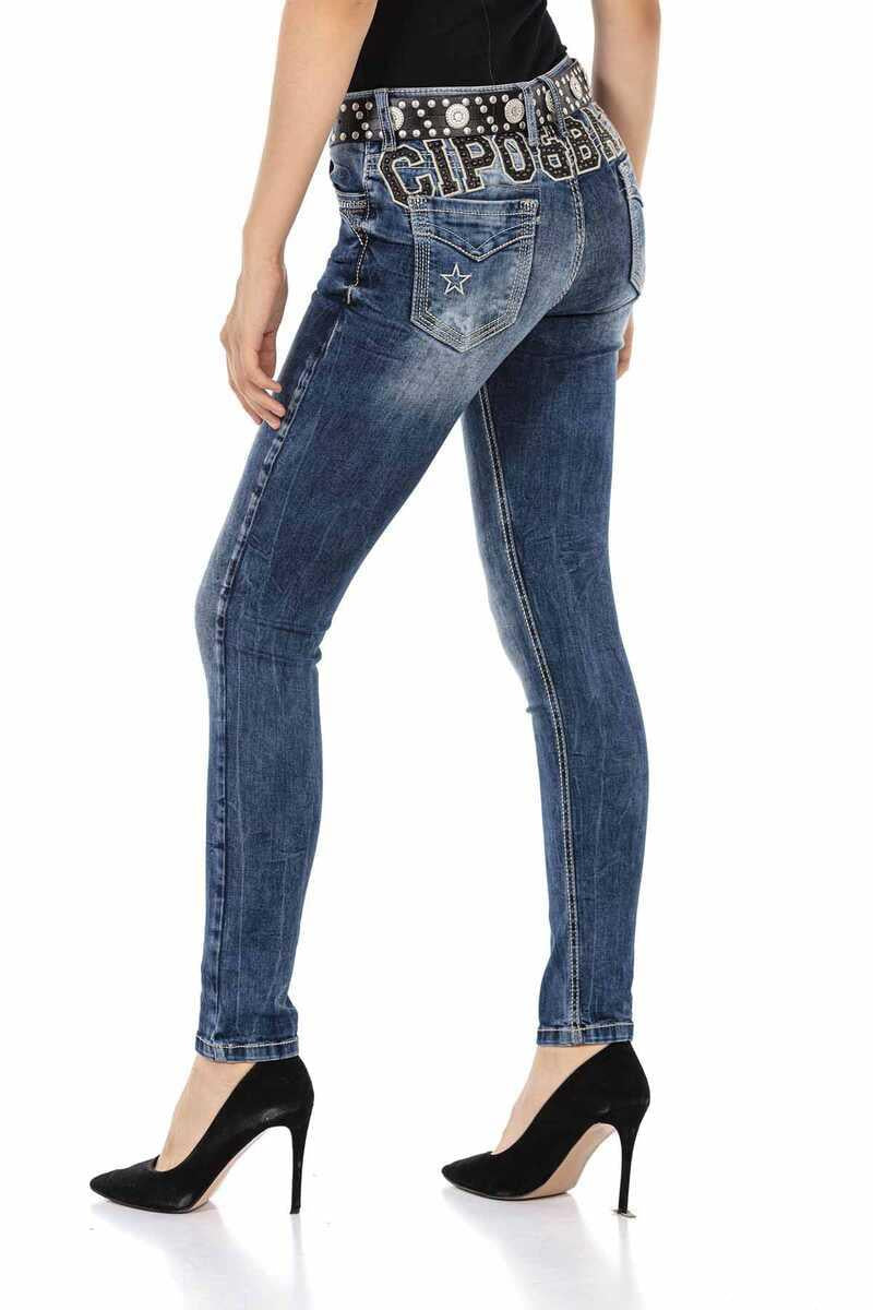 WD427 Women Comfortable Jeans with stone trimmings and brand embroidery