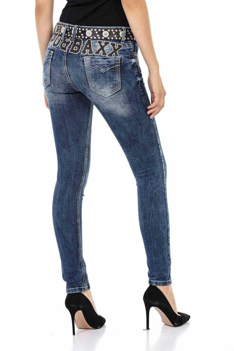 WD427 Women Comfortable Jeans with stone trimmings and brand embroidery