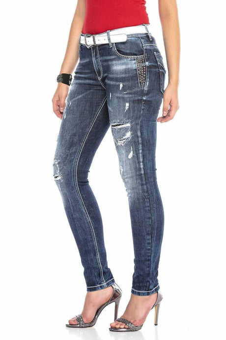 WD423 Skinny Dames Jeans in trendy Destroyed-Look