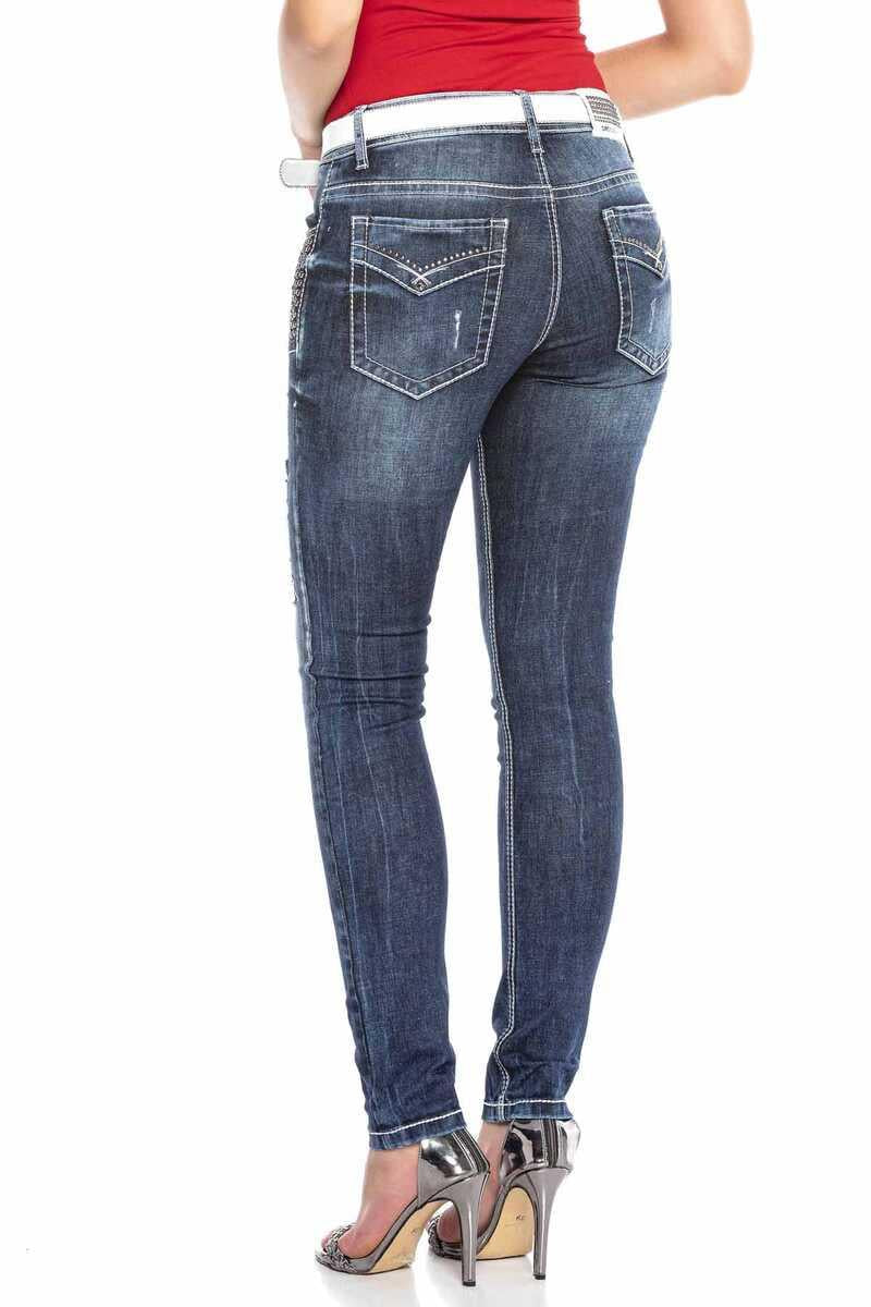 WD423 Jeans de tubo para mujeres en la mirada de moda destruida