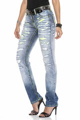 WD415 women comfortable jeans with neon effects