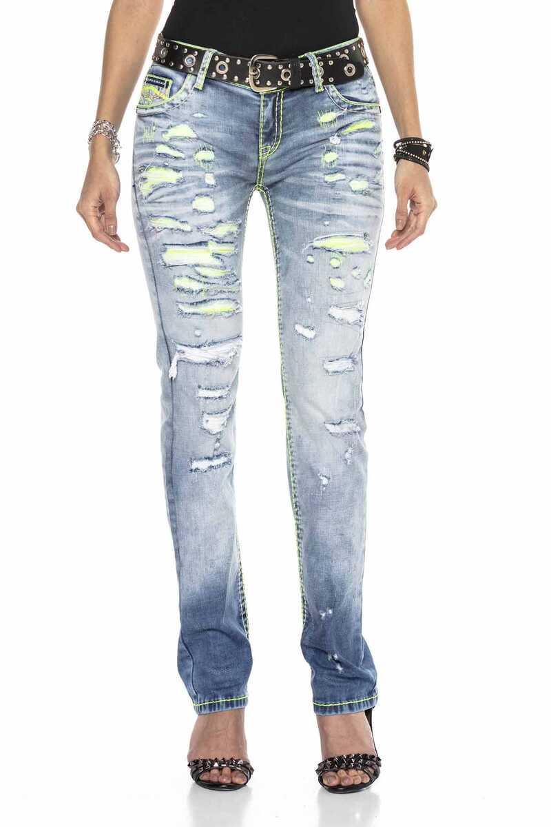 WD415 women comfortable jeans with neon effects