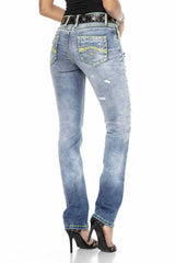 WD415 women comfortable jeans with neon effects