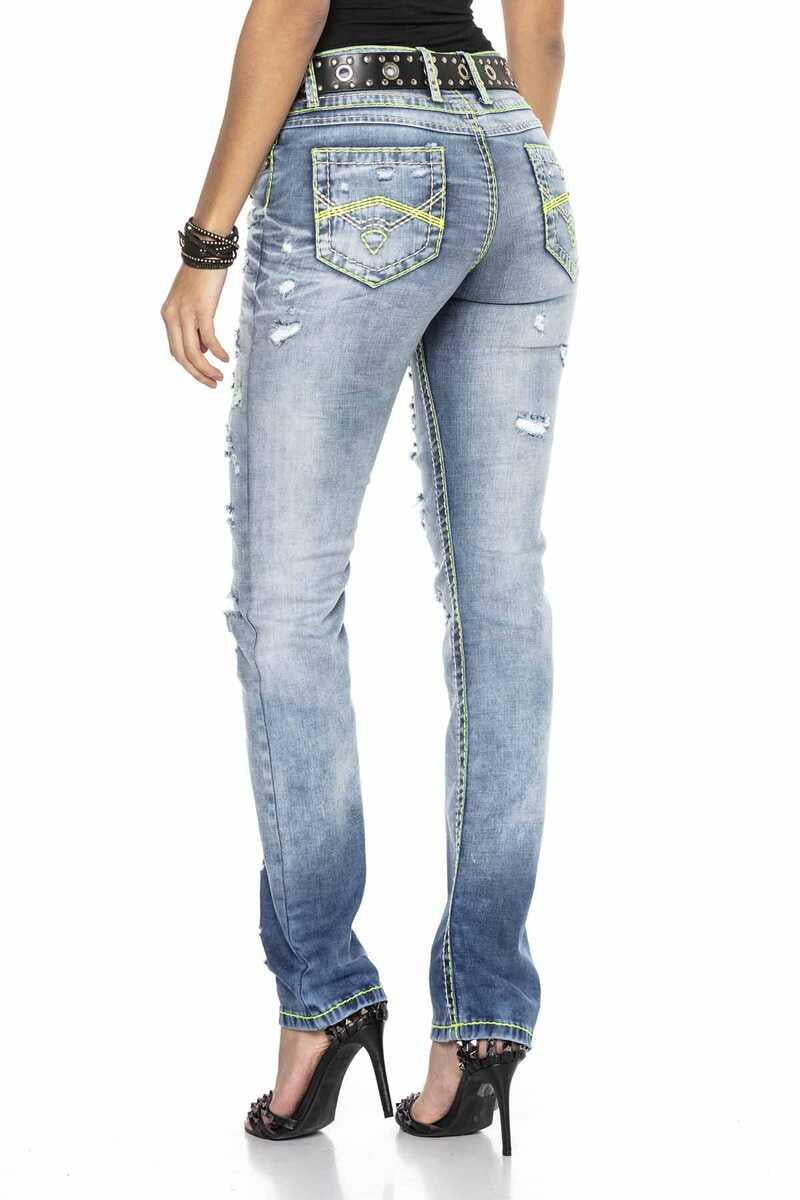 WD415 women comfortable jeans with neon effects