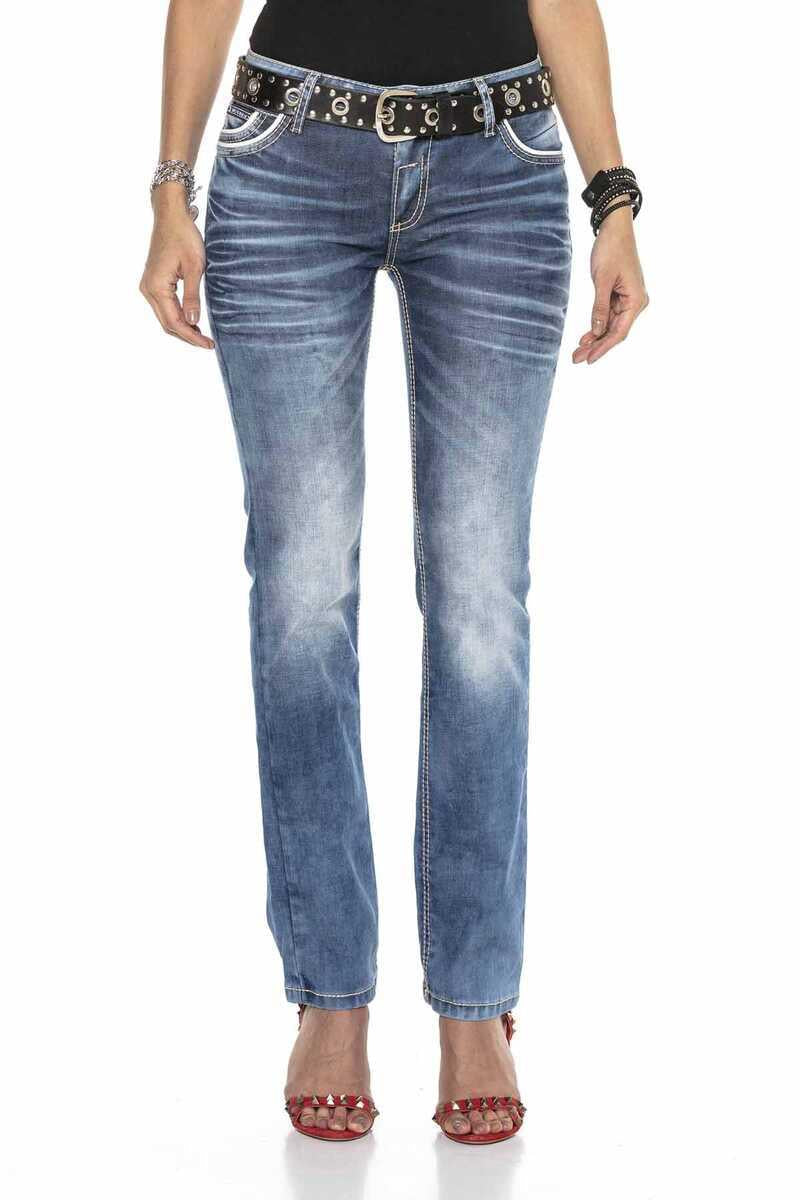 WD413 Women Jeans cómodos con un lavado usado de moda