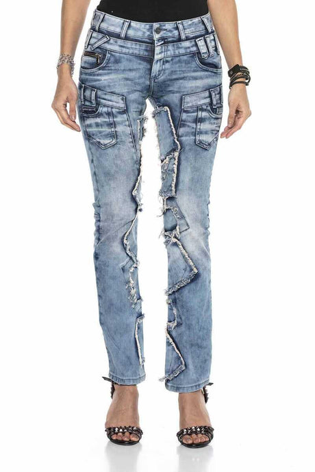 WD411 Women Jeans cómodos con parches llamativos