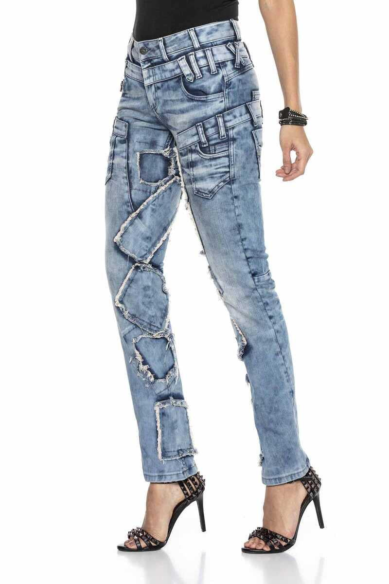 WD411 Damen bequeme Jeans mit auffälligen Patches