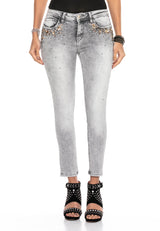 WD407 women Slim-Fit jeans with a great stone trimmings in Skinny-Fit