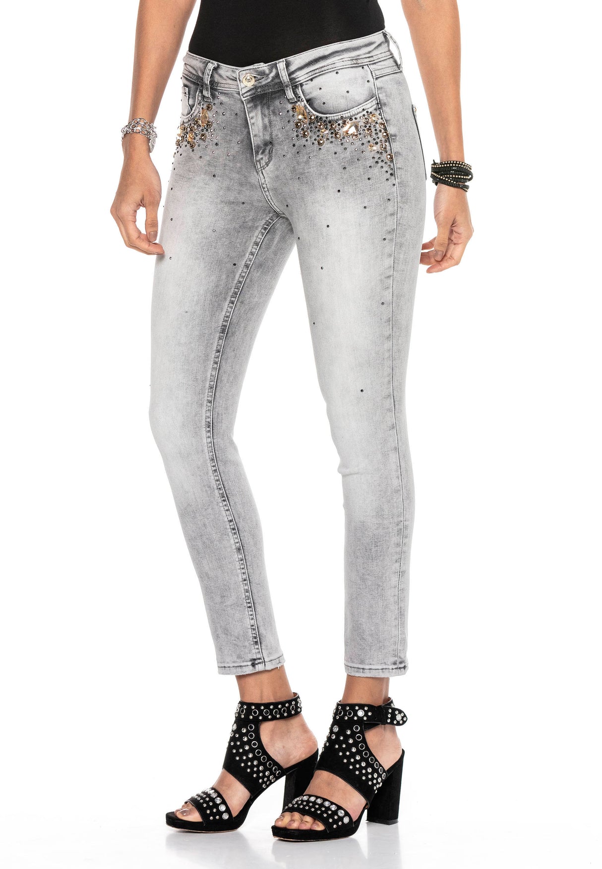 WD407 women Slim-Fit jeans with a great stone trimmings in Skinny-Fit