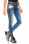 WD390 Mujeres Jeans delgados con tira lateral en el aspecto de brillo