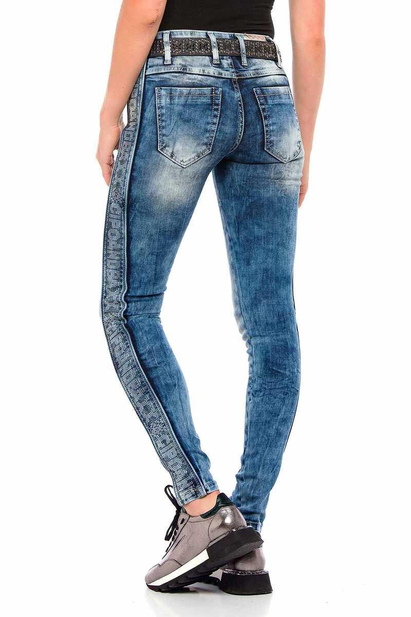 WD390 Damen Slim-Fit-Jeans mit Seitenstreifen im Glitzer Look