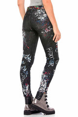 WD389 women Slim-Fit jeans with unique paint elements in straight fit