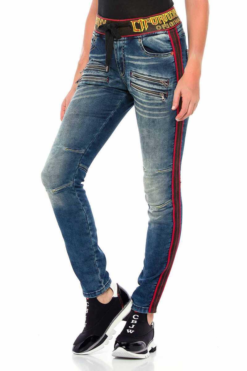 WD384 Mujeres jeans delgados con hombro duro de moda