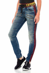 WD384 Mujeres jeans delgados con hombro duro de moda