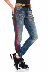 WD384 Mujeres jeans delgados con hombro duro de moda